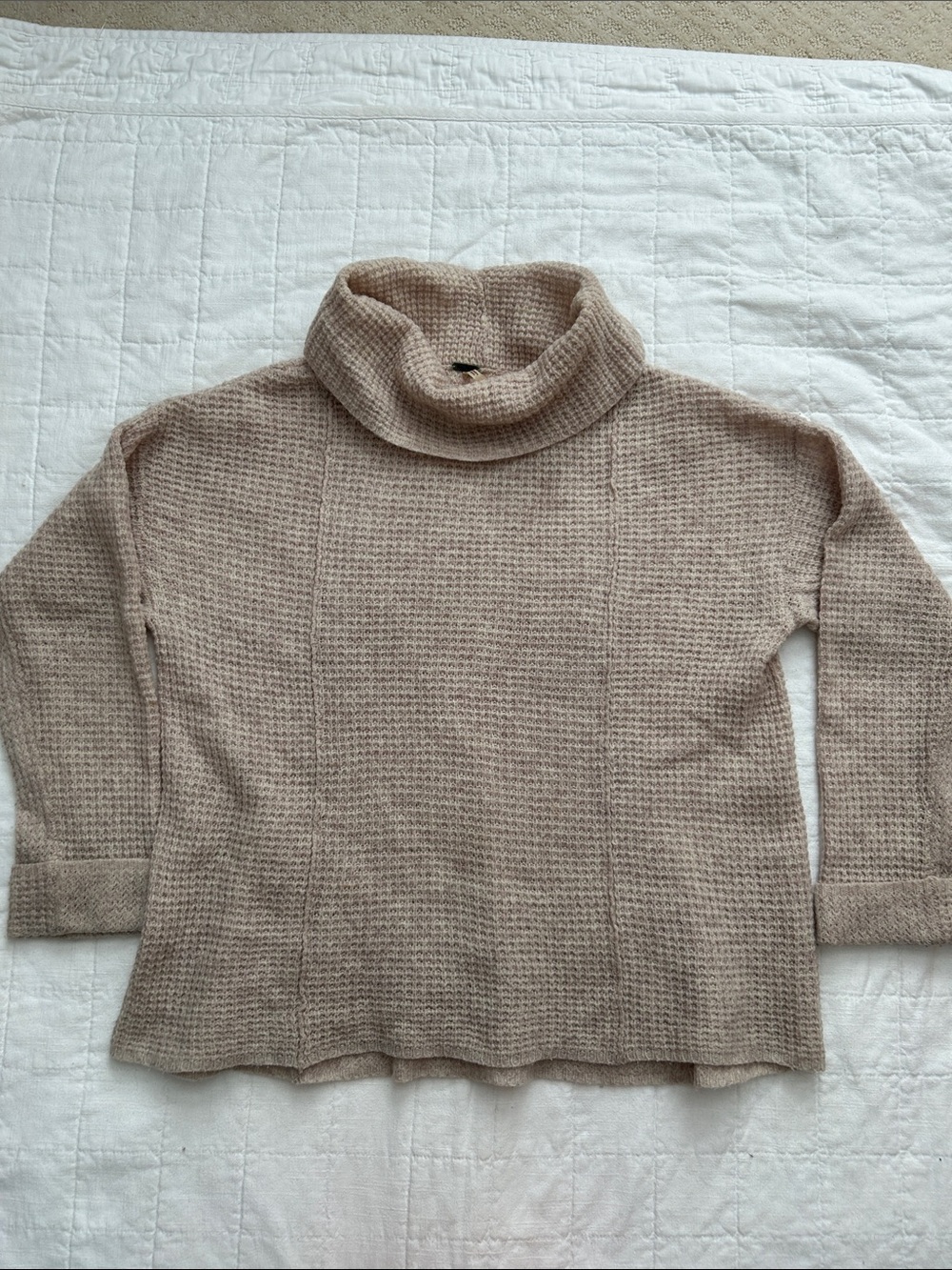 Free People Beige Cowl Neck 100% Wool Knit Sweater